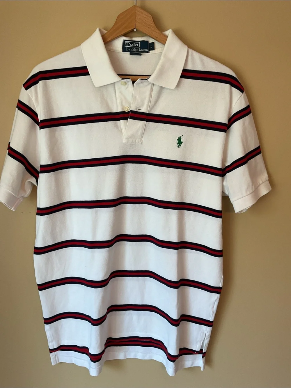Polo by Ralph Lauren White Polo with Navy and Red Stripes